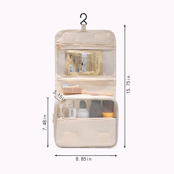 Waterproof Hanging Toiletry Bag for Travel | Cosmetic Organizer with Hook | Portable Makeup Bag for Women and Men (Light Blue)