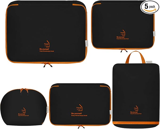 Packing Cubes for Travel, Various Sizes Luggage Organizer Bags Travel Cubes with Double Zipper, Durable Space Saver Bags Travel Essentials (5 Set, Black)