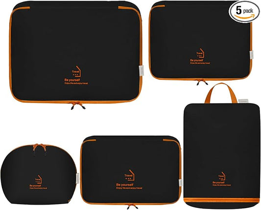 Packing Cubes for Travel, Various Sizes Luggage Organizer Bags Travel Cubes with Double Zipper, Durable Space Saver Bags Travel Essentials (5 Set, Black)