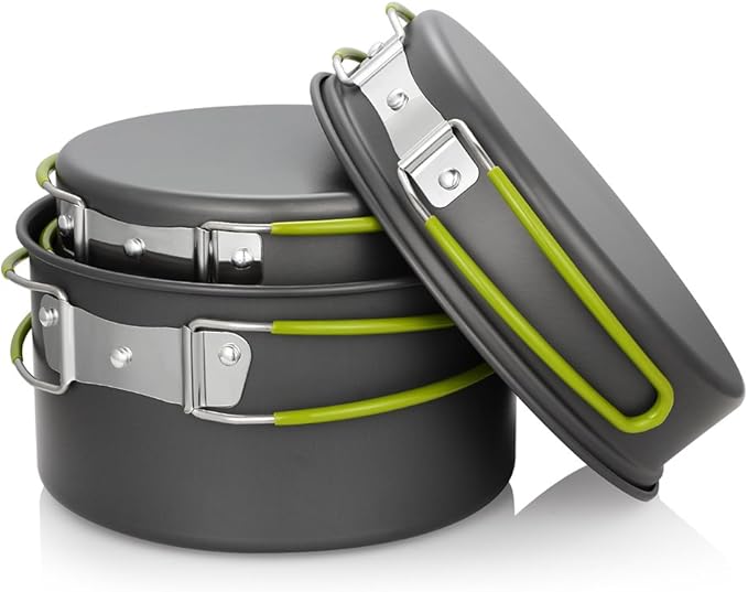 Gutsdoor Camping Cookware Set Camping Gear Campfire Utensils Non-Stick Cooking Equipment Lightweight Stackable Pot Pan Bowls with Storage Bag for Outdoor Hiking