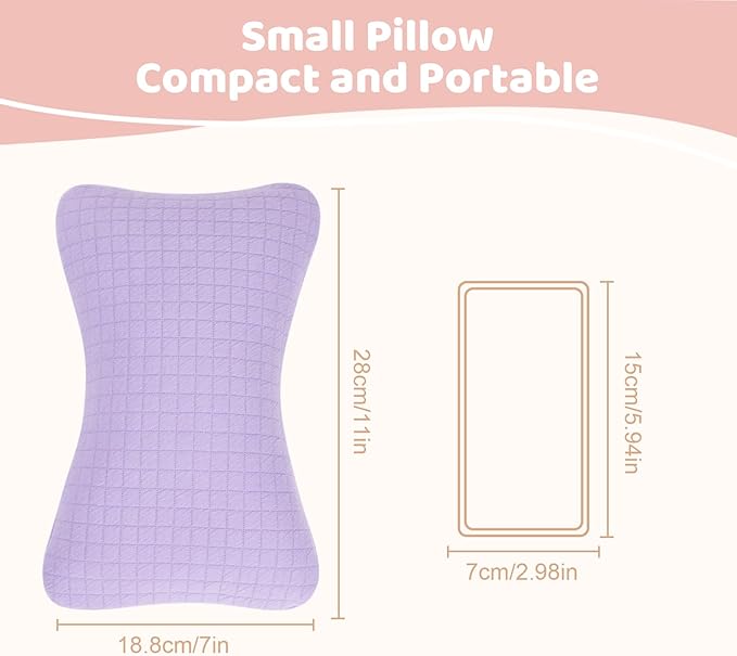 vocheer 11x7in Mini Travel Pillow, Small Pillows for Resting, Tiny Pillows for Neck, Wrist, Lumbar and Knee, Pets Pillow, Cotton, Cover Removable, Machine Washable (Purple-1PC)