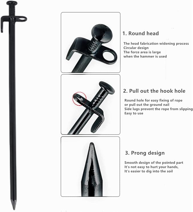 Tent Stakes,Heavy Duty Stakes,Metal Tent Stakes,12 inchs 30cm Steel Ground Stakes Heavy Duty Durable Outdoor Camping Tent Trampoline Canopy Pop Up 4pcs