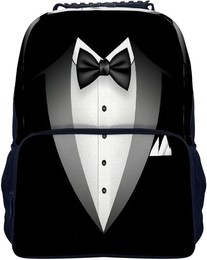 Men Women Polyester Black Tuxedo Casual Daypack Large Capacity Carry On Bag With Adjustable Shoulder Straps for Camping Work Running