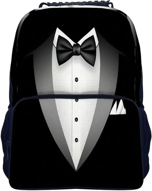 Men Women Polyester Black Tuxedo Casual Daypack Large Capacity Carry On Bag With Adjustable Shoulder Straps for Camping Work Running