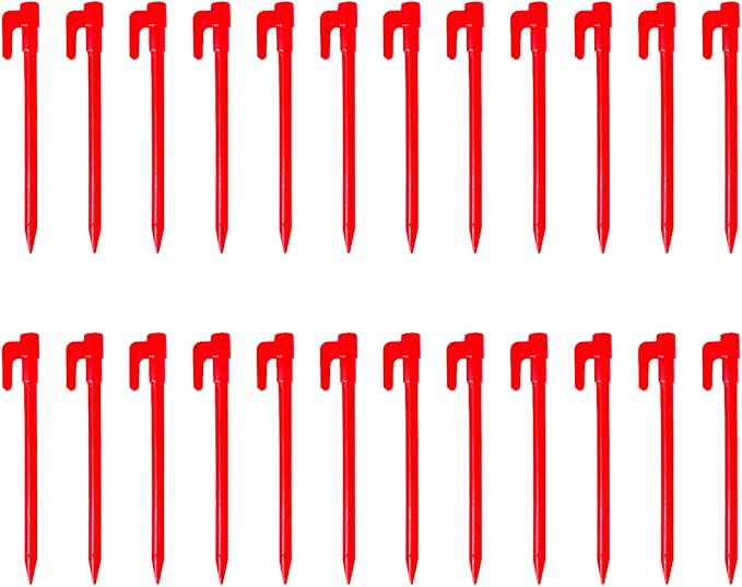 24pcs Red Plastic Tent Pegs, Ground Stakes, Landscape Fabric Stakes, Stakes for Inflatables, Garden Stakes, Yard Stakes, Tent Stakes for Camping, Outdoor Decorations, Tarping