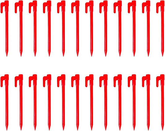 24pcs Red Plastic Tent Pegs, Ground Stakes, Landscape Fabric Stakes, Stakes for Inflatables, Garden Stakes, Yard Stakes, Tent Stakes for Camping, Outdoor Decorations, Tarping