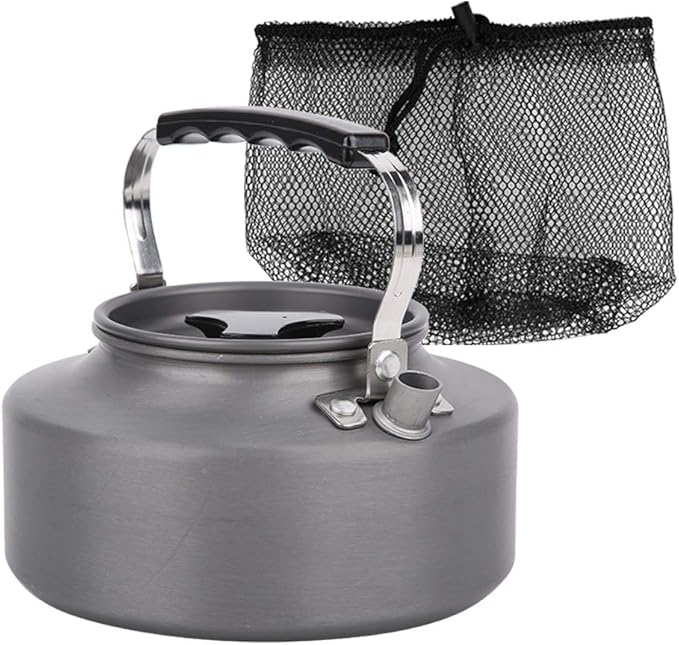 Topyond Camping Tea Kettle Teapot Outdoor Camping Kettle 1.1L,Portable Coffee Pot Teapot Picnic Set Wood Stove Steamer for Hiking (grey)