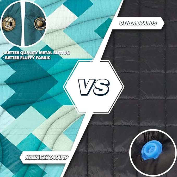 Outdoor Camping Blanket with Sherpa Lining, Extra Warm Thick Camp Blankets and Puffy Ultralight Soft Poncho DWR Camping Quilt for Cold Weather, Adventure, Sleeping, Backpacking 78"x 56"