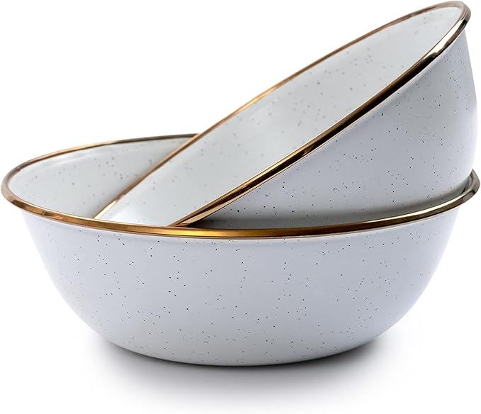 Barebones Enamel Bowl Set - Dish Set of 2 Bowls - Enamelware Set for Camping and Everyday Use (Eggshell)