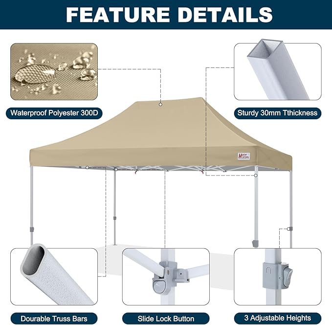 MASTERCANOPY Pop Up Canopy Tent Commercial Grade 10x20 Instant Shelter (Beige)