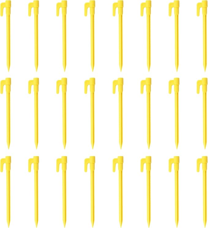 24pcs Yellow Plastic Tent Pegs, Ground Stakes, Landscape Fabric Stakes, Stakes for Inflatables, Garden Stakes, Yard Stakes, Tent Stakes for Camping, Outdoor Decorations, Tarping