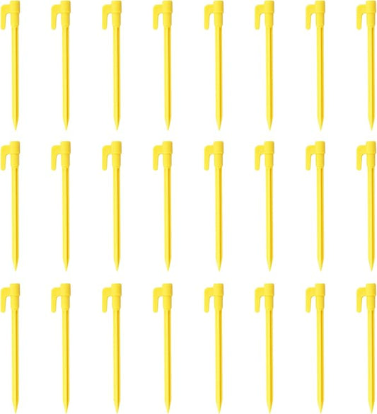 24pcs Yellow Plastic Tent Pegs, Ground Stakes, Landscape Fabric Stakes, Stakes for Inflatables, Garden Stakes, Yard Stakes, Tent Stakes for Camping, Outdoor Decorations, Tarping