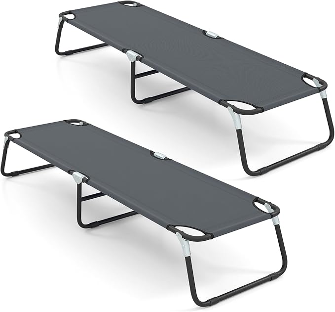 GYMAX Folding Camping Cot 2 Pack, Portable Ultralight Compact Sleeping Cot Bed for Adults with Oxford Fabric, for Outdoor Travel Backpacking Hiking Patio Home Office, 330LBS (2, Grey)