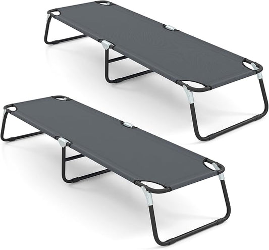 GYMAX Folding Camping Cot 2 Pack, Portable Ultralight Compact Sleeping Cot Bed for Adults with Oxford Fabric, for Outdoor Travel Backpacking Hiking Patio Home Office, 330LBS (2, Grey)