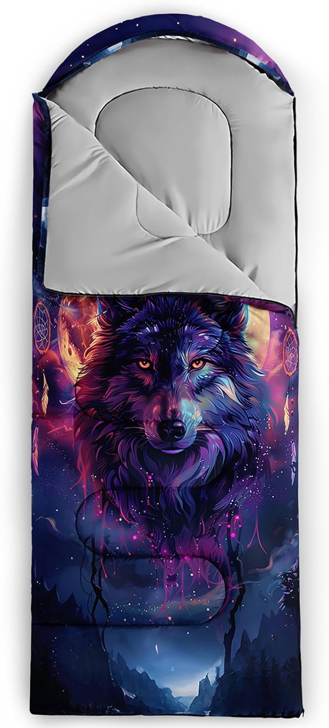 AILONEN Kawaii Puppy Sleeping Bag for Kids Boys Girls,Warm and Cool Weather,Lightweight,Waterproof Backpacking,Cartoon Cute Dog & Duck Animal Themed Blue Sleeping Bag for Camping