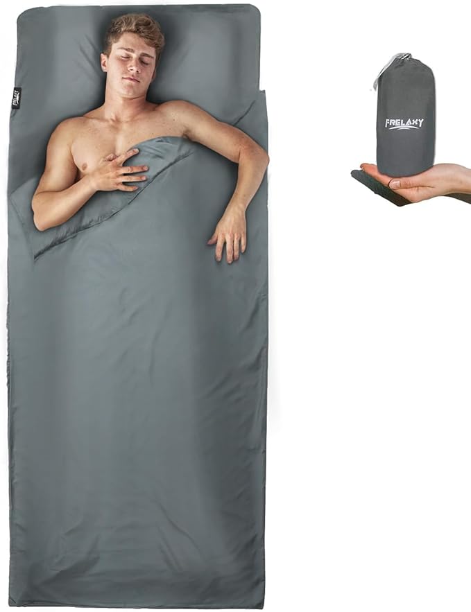 Frelaxy Sleeping Bag Liner, XL Travel Sheet & Camping Sheet for Backpacking, Hotel, Hostels & Traveling, Comfy & Easy Care, Full-Length Zipper/No Zipper, 4 Seasons Warm Cold Weather