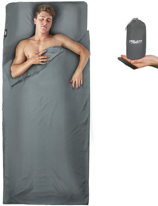 Frelaxy Sleeping Bag Liner, XL Travel Sheet & Camping Sheet for Backpacking, Hotel, Hostels & Traveling, Comfy & Easy Care, Full-Length Zipper/No Zipper, 4 Seasons Warm Cold Weather