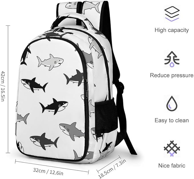 Carry On Travel Backpack Shark Silhouette, Large Sturdy Anti Theft Laptop Bag with Multi Compartments for Business Weekender Hiking
