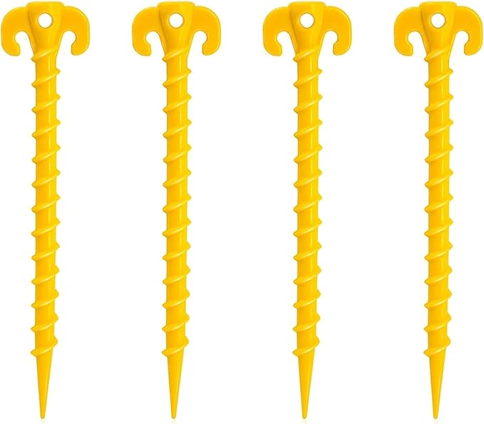 Canopy Stakes Canopy Anchor Beach Tent Stakes Heavy Duty Screw Shape 8 inch for Camping, Hiking and More- 4 Pack Yellow