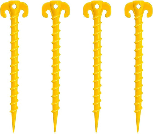 Canopy Stakes Canopy Anchor Beach Tent Stakes Heavy Duty Screw Shape 8 inch for Camping, Hiking and More- 4 Pack Yellow