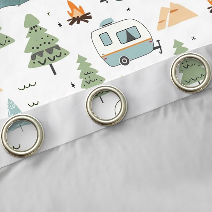 jejeloiu Camper Curtains for Bedroom Living Room Happy Camping 30%-50% Blackout Shades Cartoon Camping Car Room Darkening Curtain Window Treatments, 2 Panels 42 x 90 Inch Decor