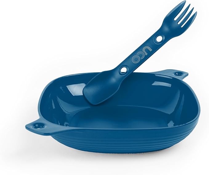 UCO Recycled ECO 4-Piece Camping, Backpacking, Outdoor Kitchen Gear Mess Kit with Bowl, Plate, Utility Spork Utensil