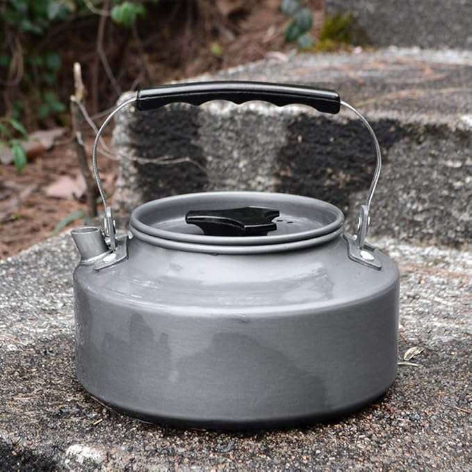 Topyond Camping Tea Kettle Teapot Outdoor Camping Kettle 1.1L,Portable Coffee Pot Teapot Picnic Set Wood Stove Steamer for Hiking (grey)