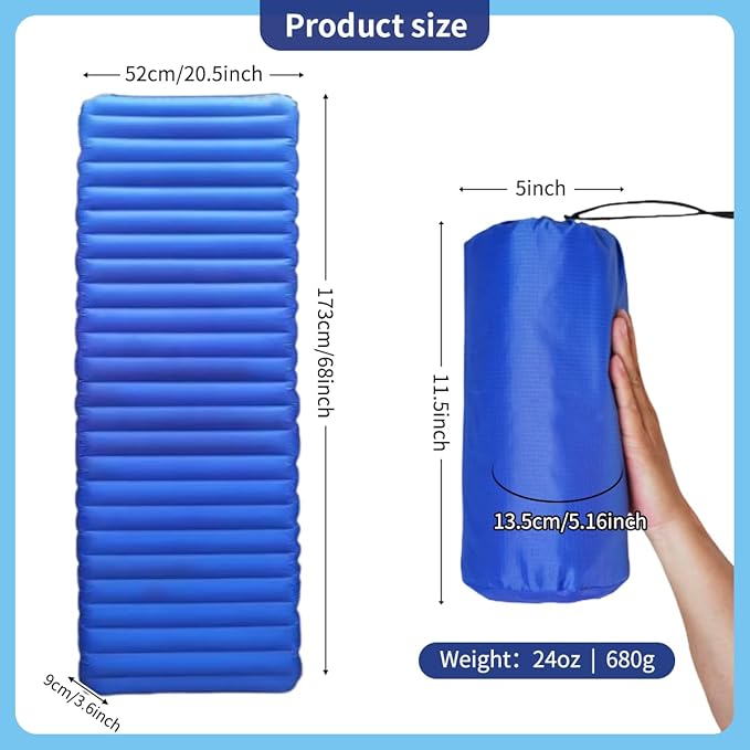 Ultralight Sleeping Pad for Camping, Sleeping Pad R Value 7.7, 3.6 Inch Extra Thick Inflatable Sleeping Mat for Car Camping, Tent, and Backpacking Trips