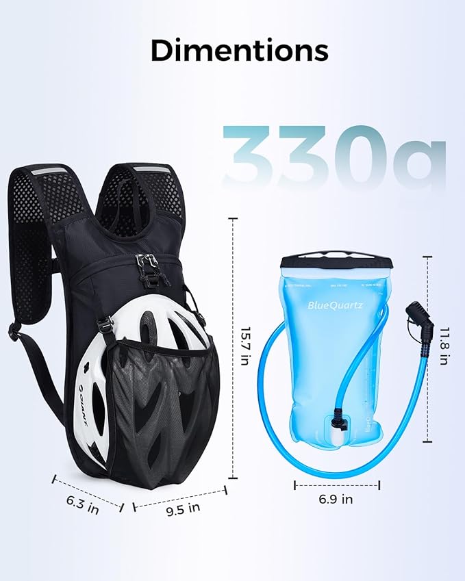 Blue Quartz Hydration Backpack with 2L Water Bladder - Lightweight Cycling & Running Pack for Men Women, Breathable Mesh Straps, L-Zip Wide Opening Hydration Pack for Quick Access