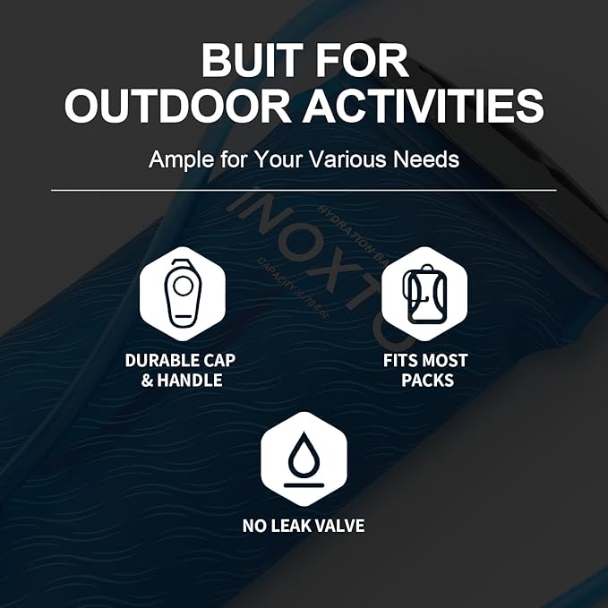 INOXTO 1.5L/2L/3L Hydration Bladder, Water Bladder with Water Reservoir Hose Insulator & High Flow Bite Valve for Hiking Backpack, Leak Proof 1.5/2L/3L Water Reservoir for Camping Cycling Running