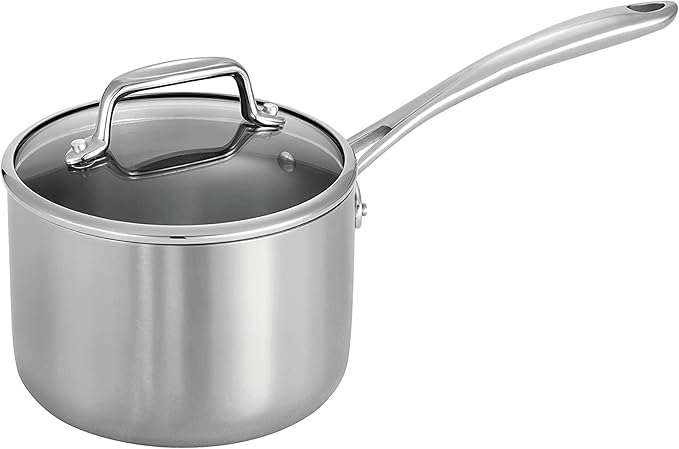 Tramontina Tri-Ply Clad Stainless Steel 2-Quart Small Sauce Pan with Glass Lid, Induction-Ready, Dishwasher-Safe, NSF-Certified, Made in Brazil