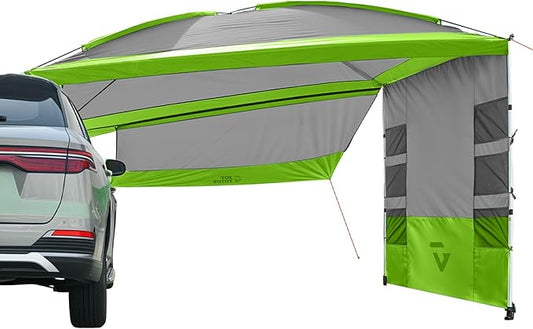 JOYTUTUS Versatile Vehicle Awning with 3 Removable Sides, Large Car Awning 11.5FT * 7.9FT, UV50+ and Waterproof PU2000mm Truck Canopy, SUV Camping Sunshade with 8 Storage Pockets,Gray Green