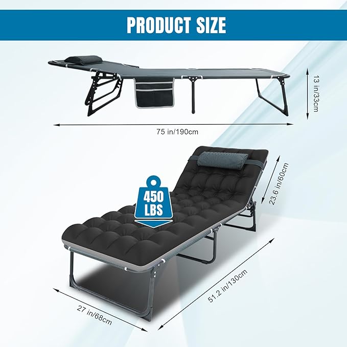 Big RED Camping Sleeping Cot,5-Position Folding Cot,Lounge Chair with Mattress,Folding Sleeping Cot,Camping Cots for Adults, Heavy Duty Lounges Chairs for Outside, Beach, Lawn