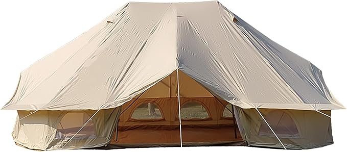 GeRRiT Outdoor Bell Tent 4-Season Luxury Large Yurt Tents 6 Meters 3 Doors Waterproof Portable Glamping Bell Tent 8-12 Persons Cotton Canvas Tent with Hook for Family Camping Hiking Hello
