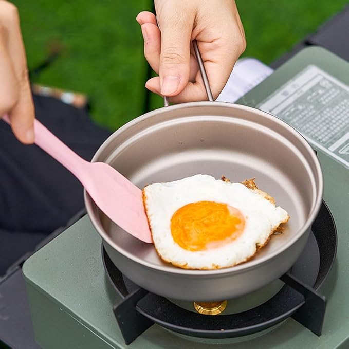 BY-J 2 Piece-Set Titanium Bowl Pot Set with Folding Handle, Outdoor Camping Picnic Pan, Ultralight Cooking Tableware Picnic Dishes