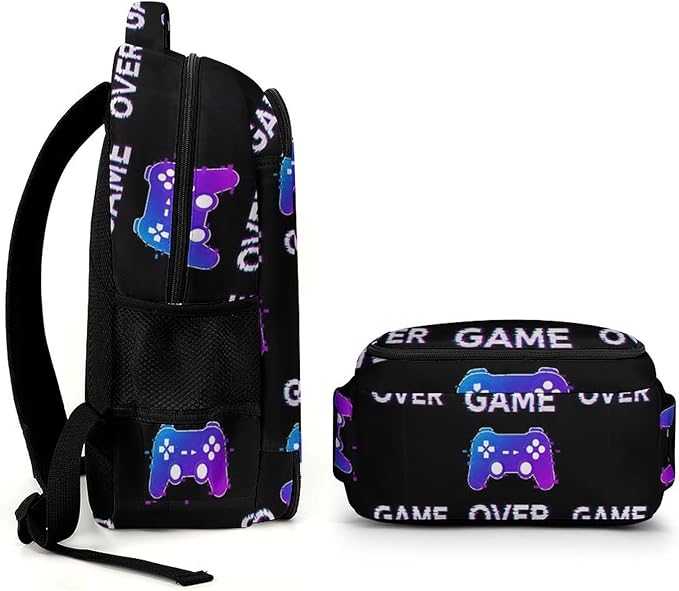 Laptop Backpack Video Games Joystick Game over, Sturdy Water Resistant College Bookbag with Water Bottle Pockets for Business Travel Commute