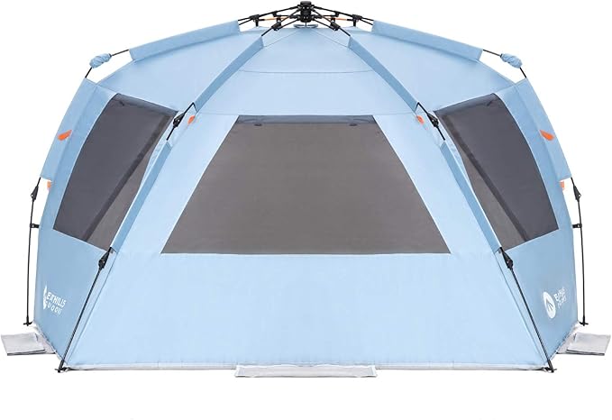 Easthills Outdoors Instant Shader Enhanced Deluxe XL Beach Tent Easy Setup 4-6 Person Popup Sun Shelter 99" Wide for Family UPF 50+ Double Silver Coating with Extended Zippered Porch Sky Blue