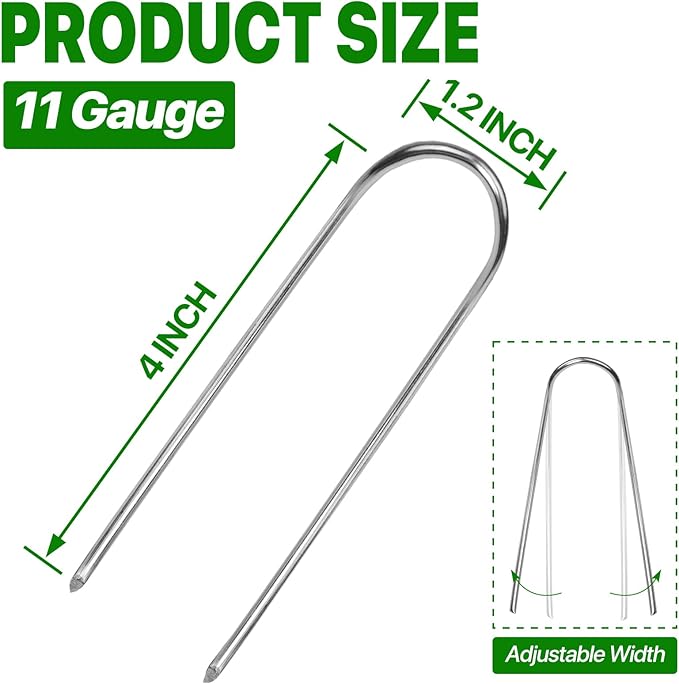 U Shape Garden Stakes 90 Packs 4 Inch 11 Gauge Irrigation Tubing Stakes, Heavy Duty Galvanized Landscape Staples for Tube, Lawns, Landscape Fabrics,Irrigation Hose and Weed Barriers