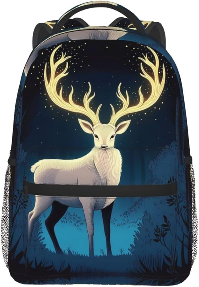 Rucksack Anti-Theft Multipurpose Large Capacity Carry On Bag, Mysterious Gold Elk Art Travel Hiking Bag Day Pack With Side Pockets