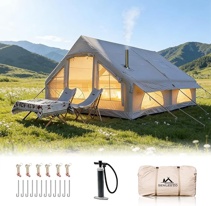 Inflatable Tents for Camping, Large Inflatable Camping Tent with Hand Pump, Easy Setup Tents for 4-6 People, Portable Glamping Tent