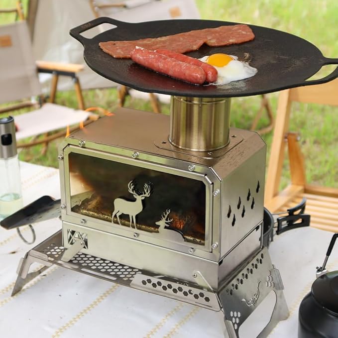 Portable Outdoor Camping Stove Stainless Steel Stove for Outdoor Cooking Heating & Fishing BBQ Backpacking Stove(Medium)