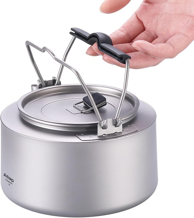 Titanium Kettle Coffee Tea Pot 0.6L/ 1L with Mesh Bag Portable for Outdoor Camping (Ta9082-1L)