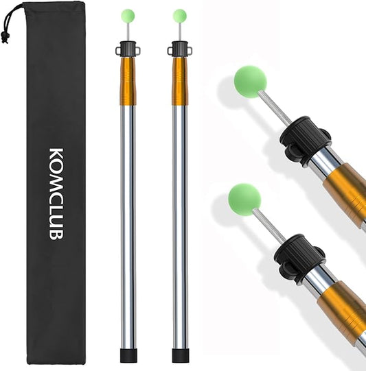 KOMCLUB Telescoping Tent Tarp Pole Adjustable Tarp Poles 3 Section Heavy Duty Canopy Poles Stainless Steel Portable Camping Poles 33"-86.61" for Hiking Car Canopy Awning 2Pcs Set (Gold)