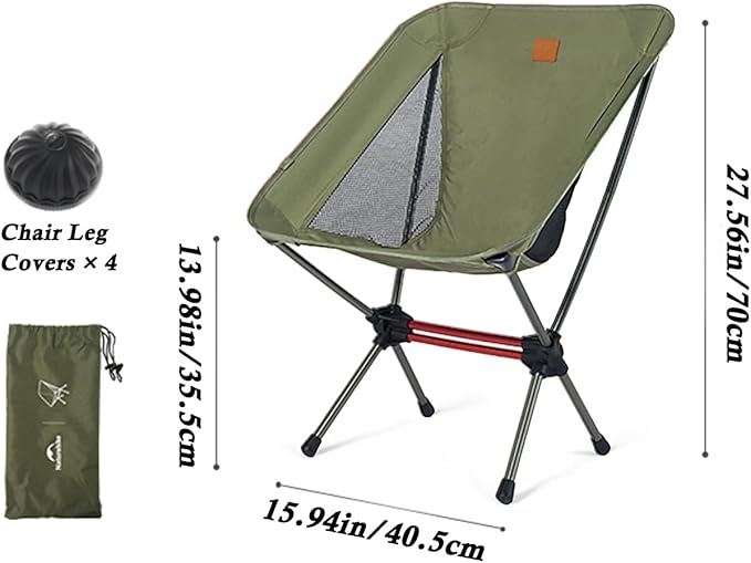 Naturehike Camping Chair, Foldable Chair with Storage Bag, Outdoor Portable Chair for Adults, Lightweight, Supports 330lbs, Backpacking Chair for Fishing, Hiking, Beach, Lawn