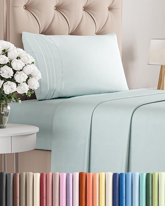 Twin XL Size 3 Piece Sheet Set - Comfy Breathable & Cooling Bed Sheets Set - Hotel Luxury Bedding for Women, Men, Kids, Teens, Boys & Girls - Deep Pockets, Soft and Wrinkle Free - Oeko-Tex - Ice Blue