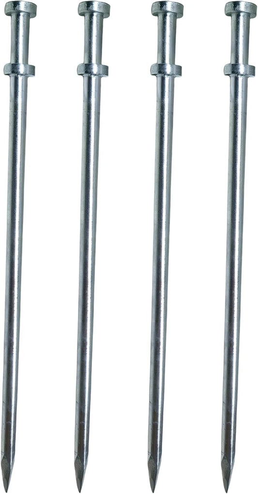 Double Head Tent Stakes - Heavy Duty 1045 Steel Heat-Treated Ground Spikes, Forged Geometric Sharp Tips for Stronger Hold, 0.79”(20mm) Diameter x 24" Length, 4-Pack