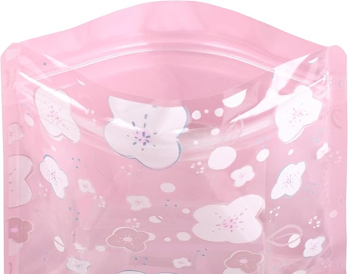 QQ Studio 100 PCS Clear Print Poly Plastic Color Empty Hangover Starter Kit with Resealable Zipper Seal Lock (Sakura, 4.33 inch x 3.94 inch)