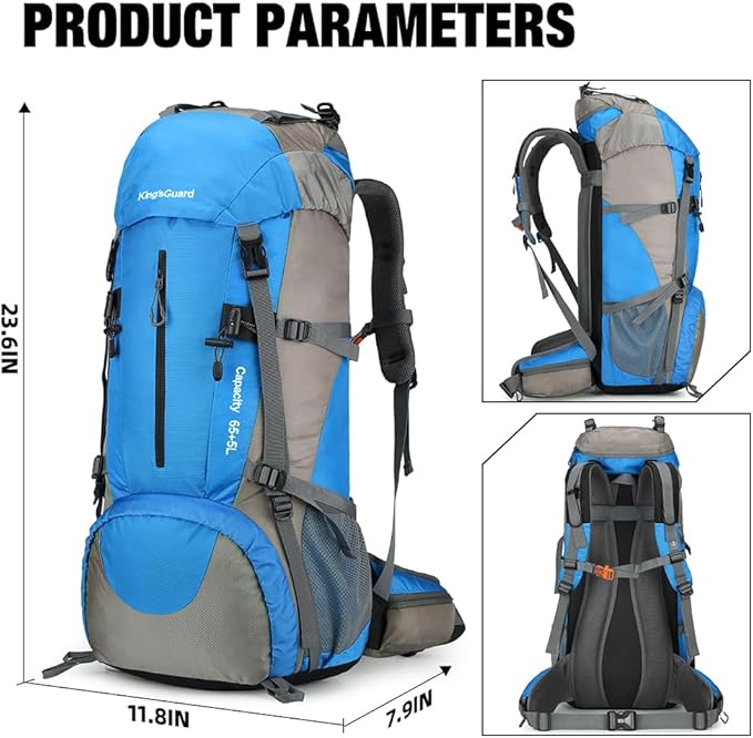King'sGuard 70L Hiking Backpack with Rain Cover Lightweight Waterproof Travel Camping Backpack Large Backpacking Pack
