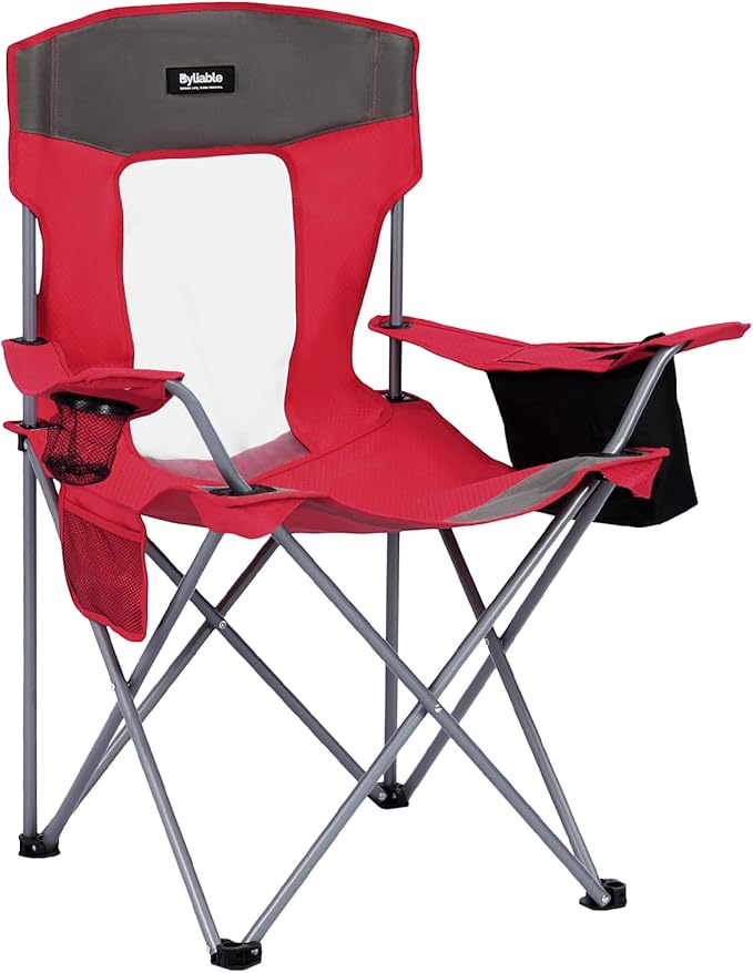 Camping Chairs Lawn Portable Foldable Camp Folding Lightweight Chair for Adults with Drink Holder and Cooler Pouch Outdoor for Camping, Lawn, Sports, Picnic, Beach, Music Festival, Red