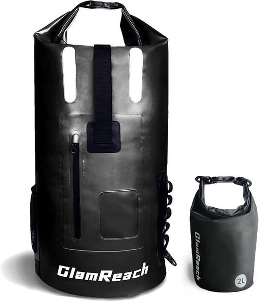 55L Dry Bag for Men - Heavy Duty Waterproof Backpack, Large Roll Top Rip-Resistant Rucksack for Kayaking, Camping, Boating, Hiking, Fishing & Travel with 2L dry bag (Black,55L)